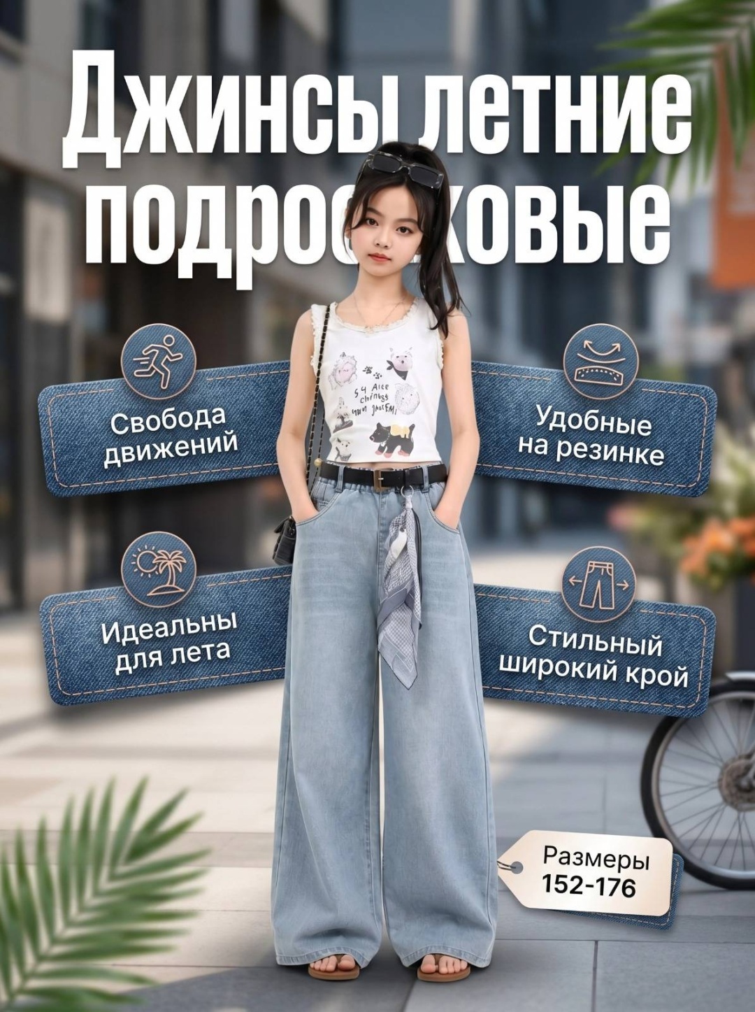 Джинсы свободного кроя голубой