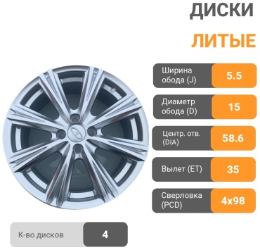 Аттика 5.5x15/4x98 D58.6 ET35 4 диска серебристый