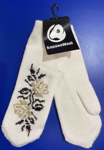 Варежки Бараноwool размер универсальный черный, бежевый