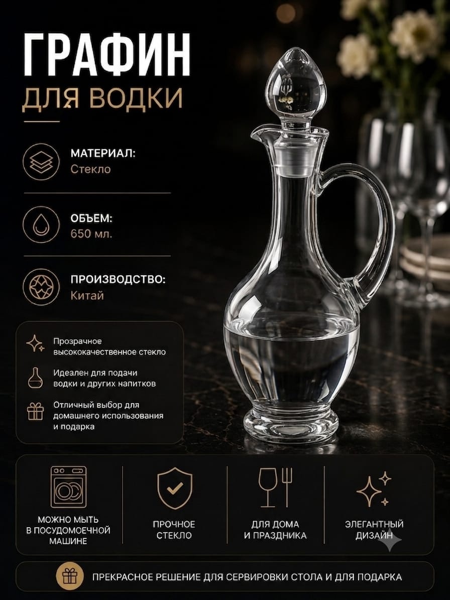 Графин Posudas 0.65 л, стекло