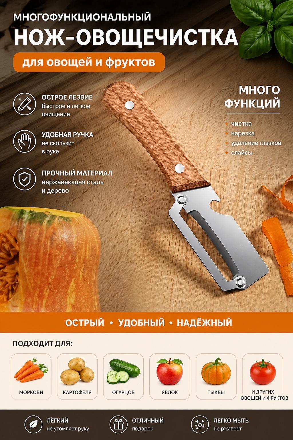Нож-Овощечистка , лезвие: нержавеющая сталь 1 шт