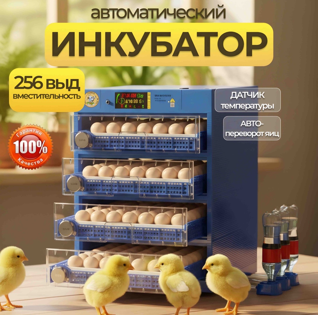Инкубатор для 256 яиц с выдвижными лотками