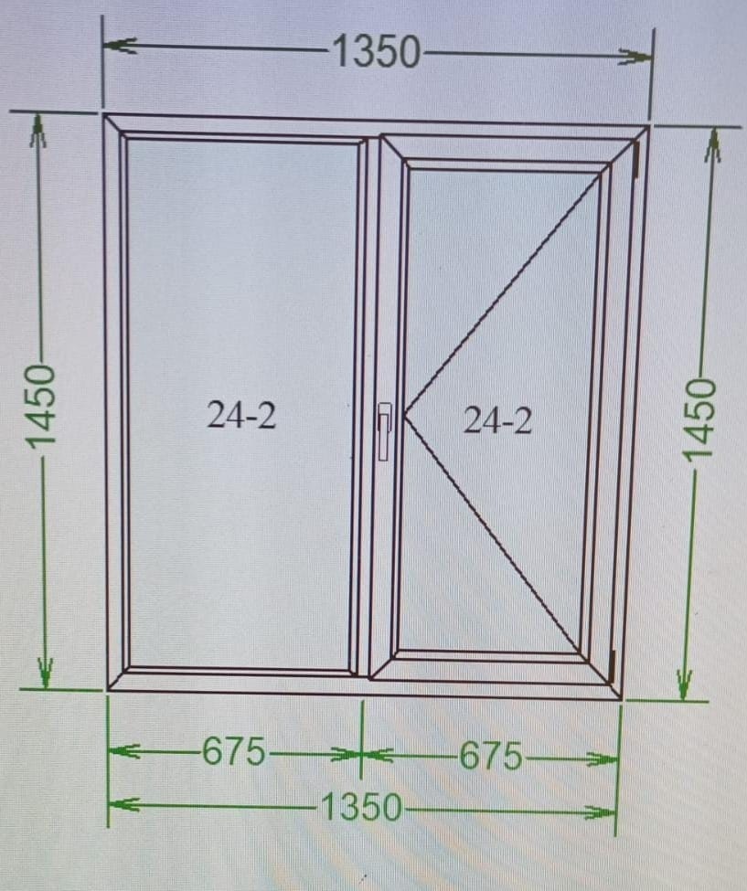 Пластиковое окно Двухстворчатое 145x135 см, тип открывания поворотный