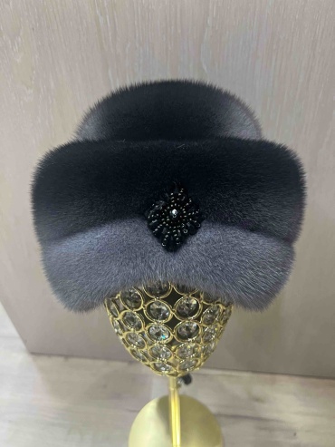 Шапка SemiFur размер 57, 60, графит, джинсовый синий