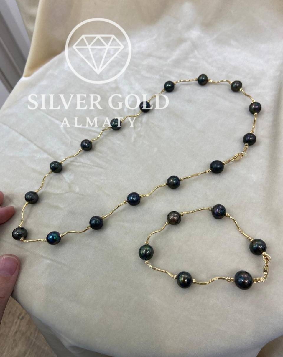 Silver Gold Almaty 1234 вес 35 г сплав покрытый золотом 24К, жемчуг