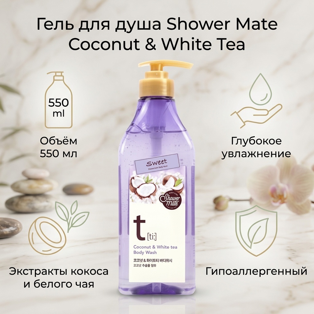 Shower Mate Body Wash Coconut & White Tea - Гель для душа гель 550 мл