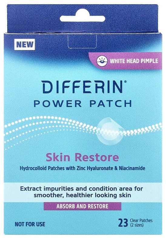 Патчи Differin тканевые Power Patch, восстановление кожи, 23 очищающих патча противовоспалительные 22 шт