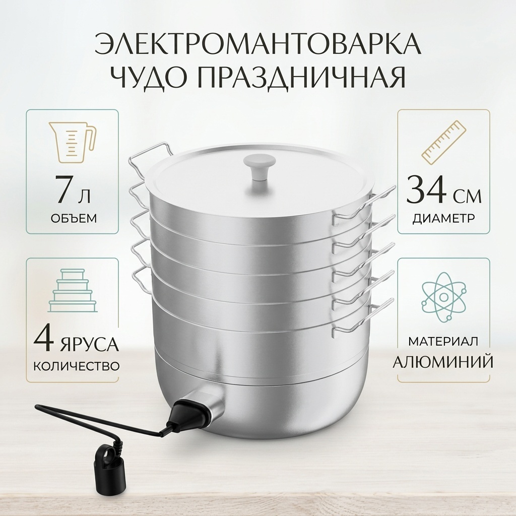 Мантоварка 7 л, ЧУДО алюминий, количество ярусов: 4