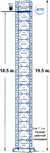Вышка-тура ATG Базовый блок и 15 секций. Высота 19,5м. 2*2 Размер рабочей площадки,, 1850