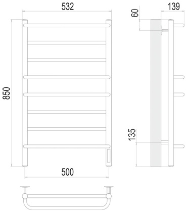 Полотенцесушитель электрический Beste 4670078525185, П-образный 50x85 см