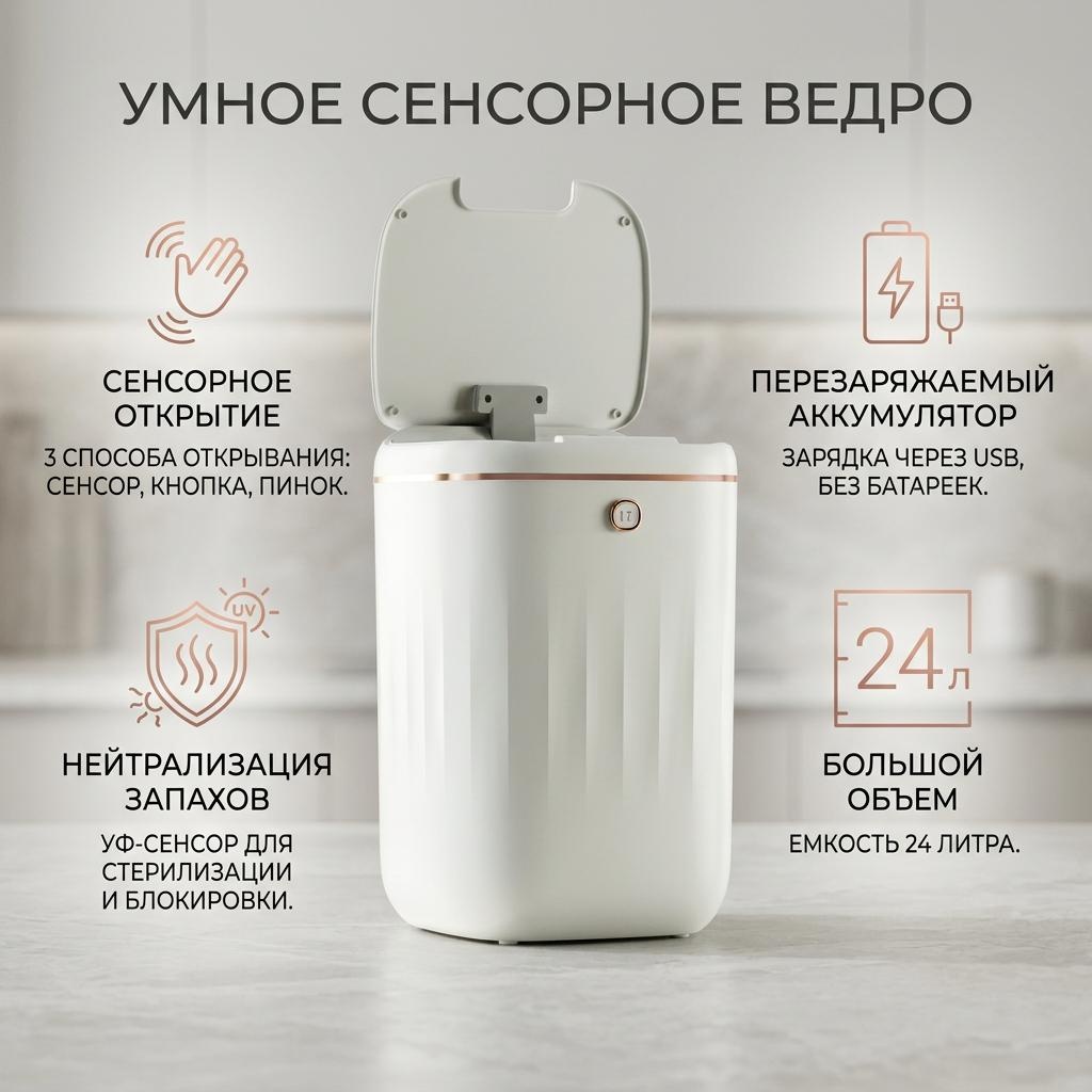 Мусорное ведро сенсорное ALTA HOME с крышкой 916726 24 л