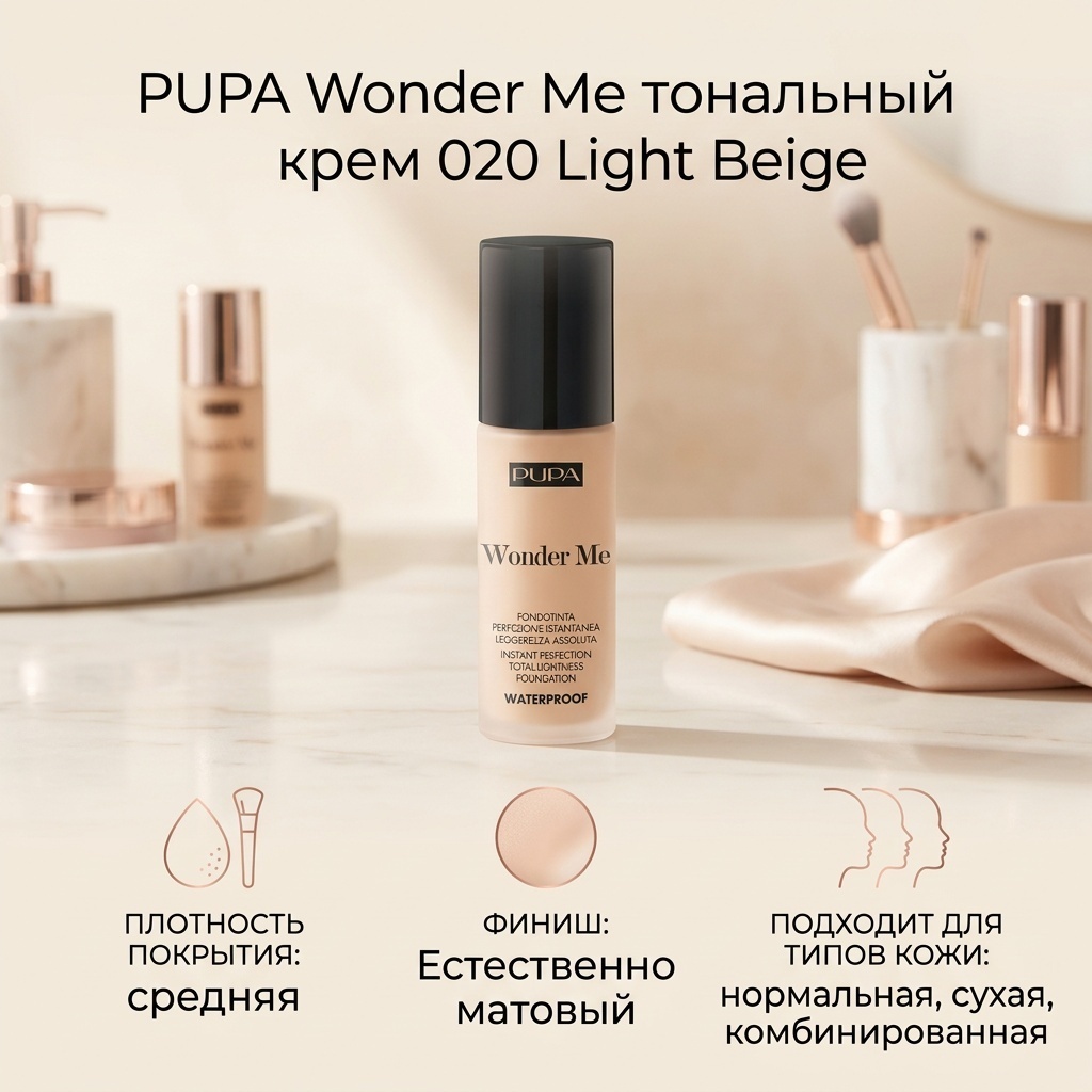 PUPA Wonder Me тональный крем 020 Light Beige 30 мл