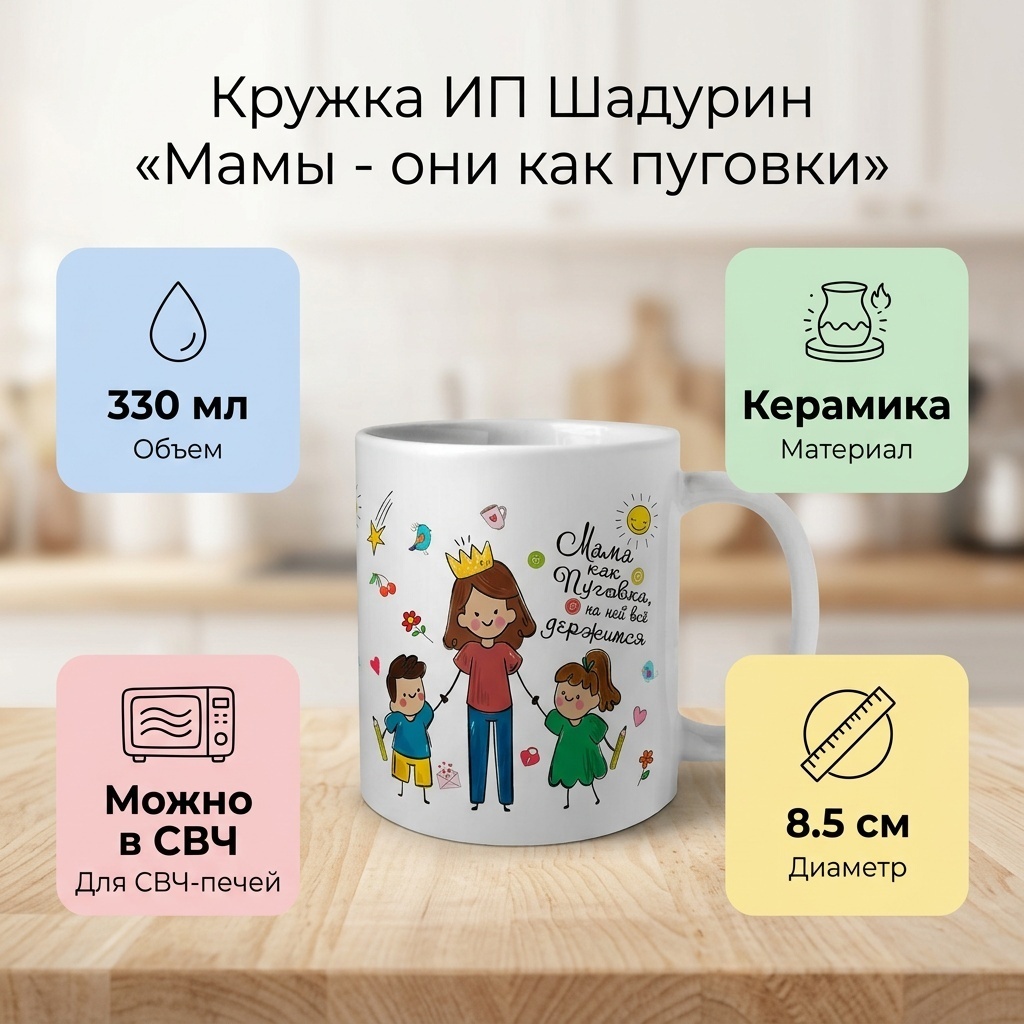 Кружка ИП Шадурин «Мамы - они как пуговки», 330 мл, керамика, 1 шт.
