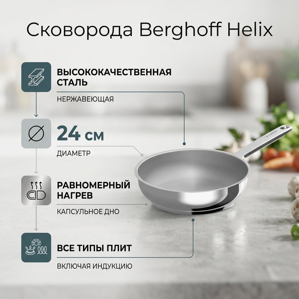 Сковорода Berghoff Helix 24 см , нержавеющая сталь