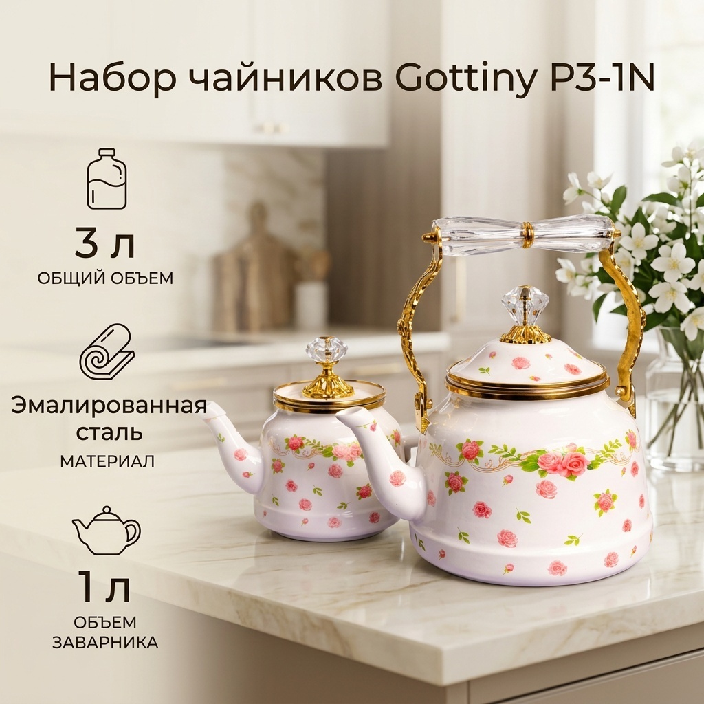 Gottiny набор чайников P3-1N 3 л, эмалированная сталь