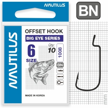 Крючок для рыбалки NAUTILUS Offset Big Eye Series Worm 1008 № 6 офсетный серебристый 10 шт