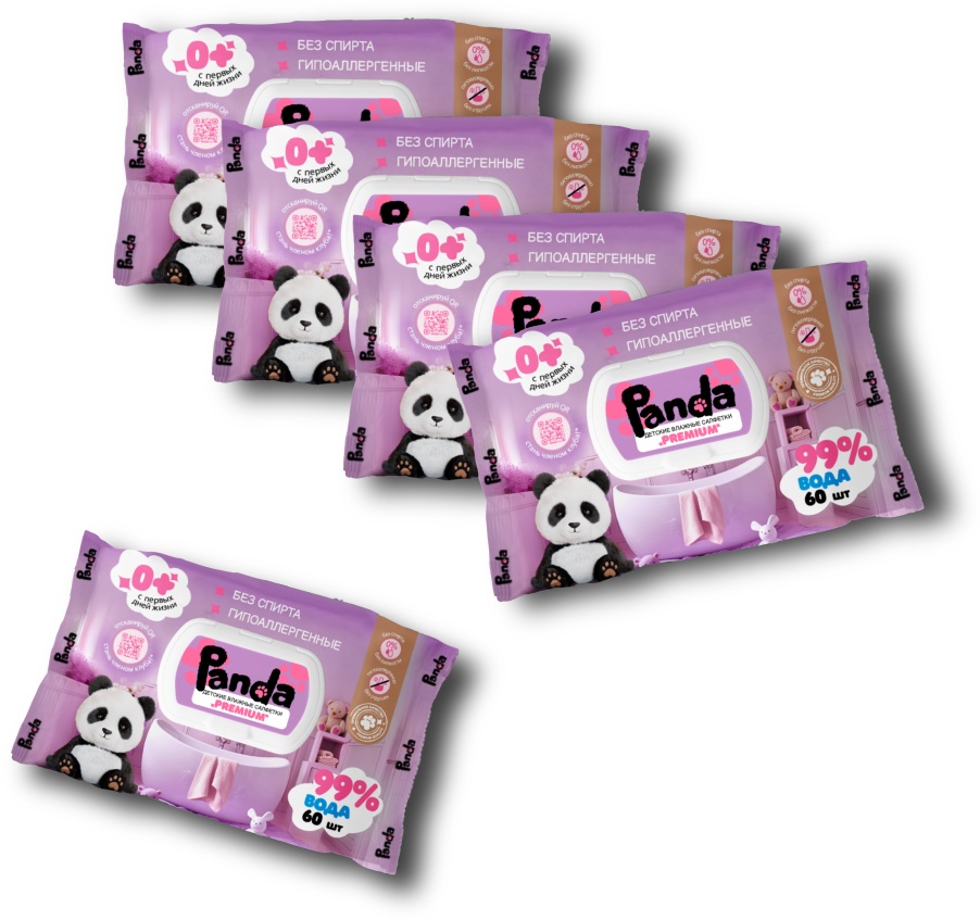 Детские влажные салфетки Panda Premium 60 шт x5