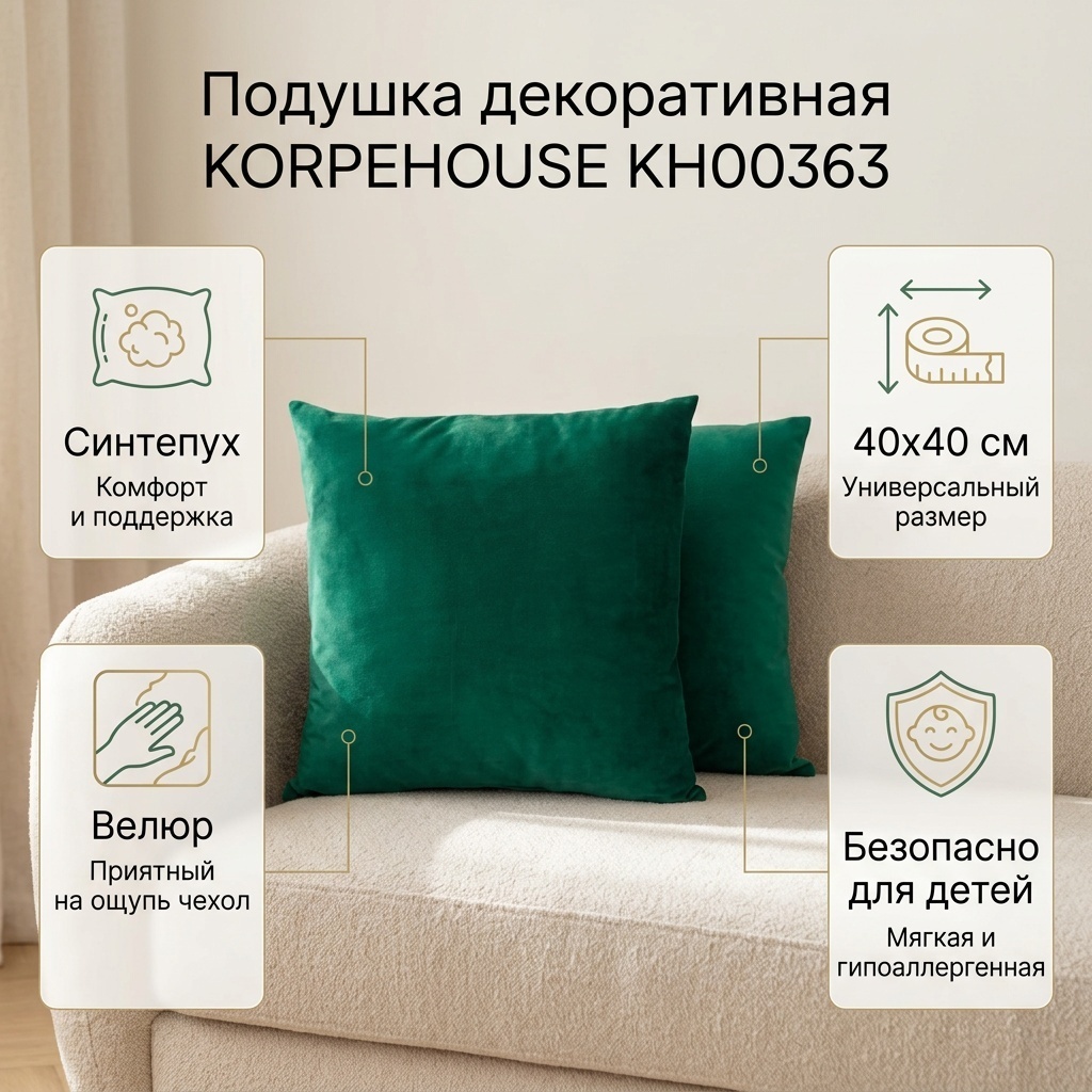 Подушка декоративная KORPEHOUSE 40x40 см, KH00363