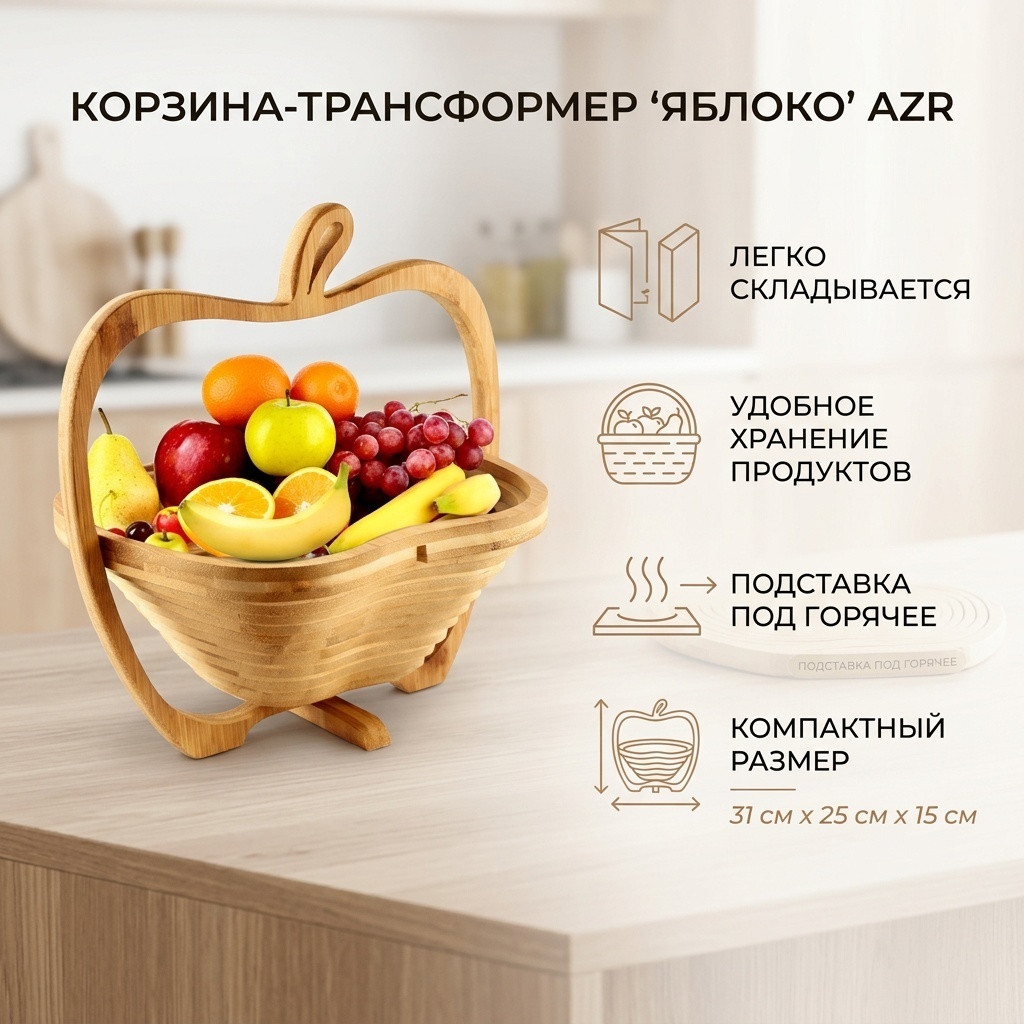 Фруктовница 1 шт, дерево, 31х25 см