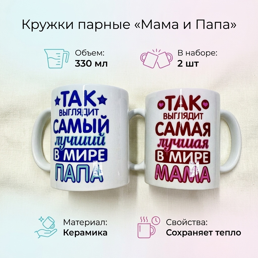 Набор кружек «Подарок маме и папе», 330 мл, керамика, 2 шт.