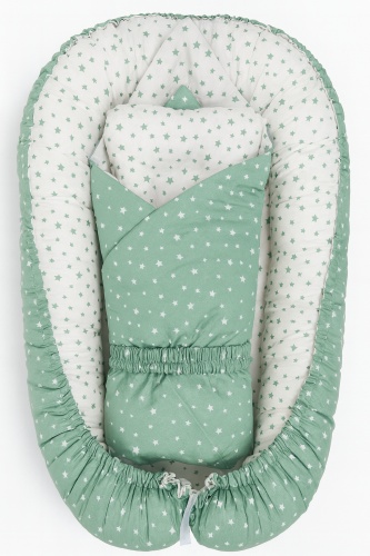Детский кокон Bike.textile Mint Stars 55x75x10 см, беспружинный, хлопок