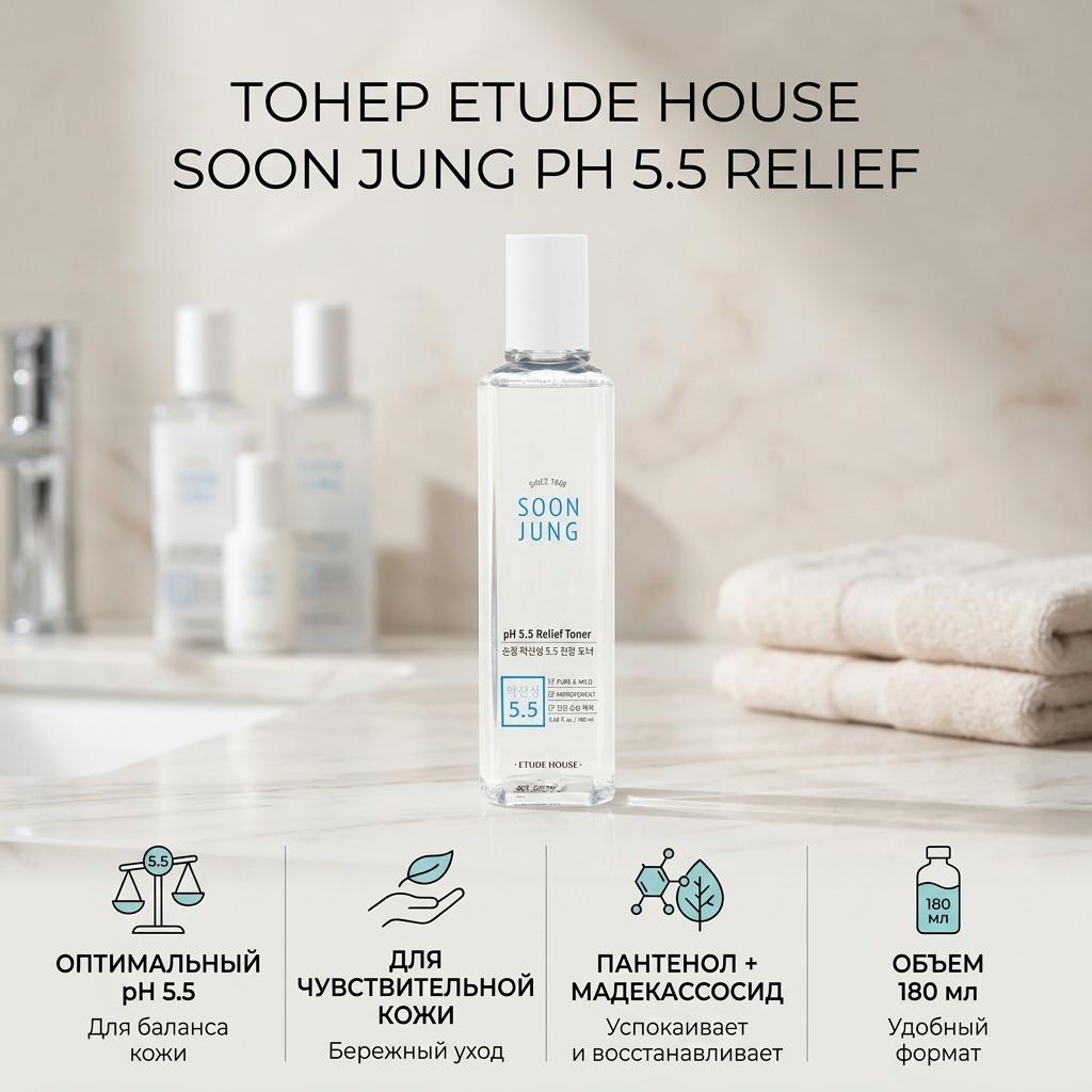 Etude House тонер Soon Jung PH 5.5 Relief 180 мл