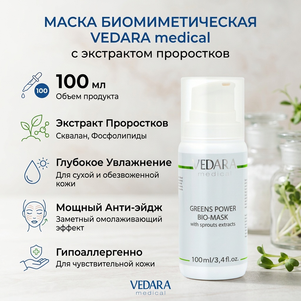 Маска для лица Vedara Medical крем Bio Mask с экстрактом проростков 100 мл
