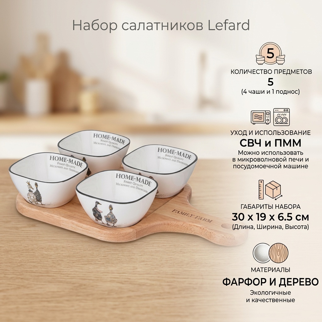 Салатник Lefard 30х19 см, дерево, фарфор, 5 шт