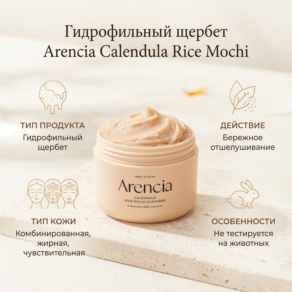 Arencia Calendula Rice Mochi Cleancer гидрофильный щербет 120 г