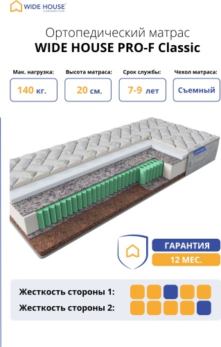 Матрас WIDE HOUSE PRO-F Classic, 180x180x20 см