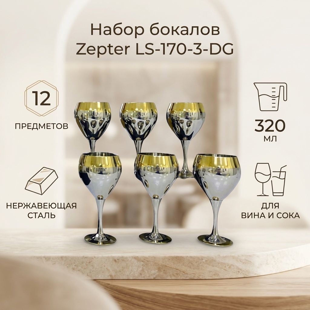 Набор бокалов Zepter 320 мл, сталь, 12 шт