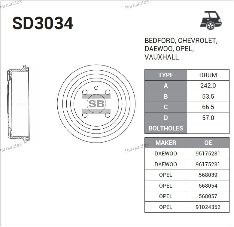 SANGSIN Барабан Тормозной SD3034