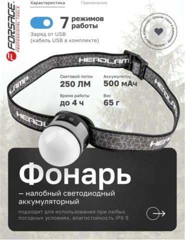 Forsage налобный фонарь F-CAM4051P питание от аккумулятора
