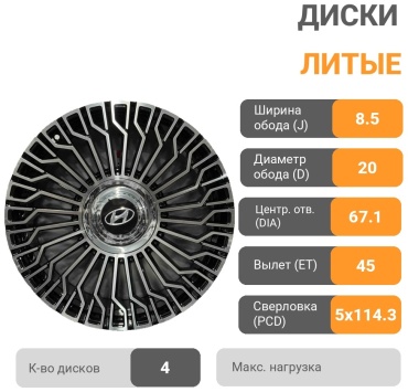 RNO 2881 8.5x20/5x114.3 D67.1 ET45 4 диска черный, серебристый