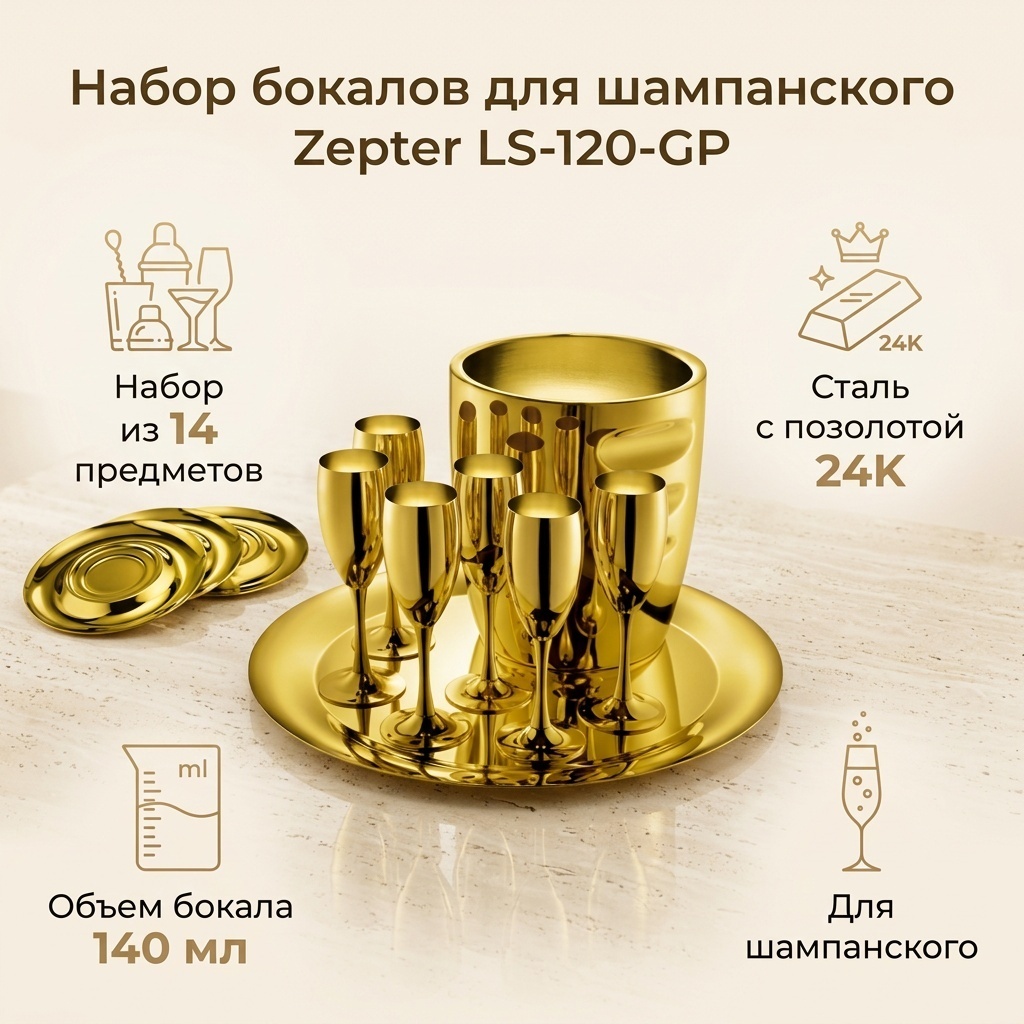 Набор бокалов Zepter 140 мл, сталь, 14 шт
