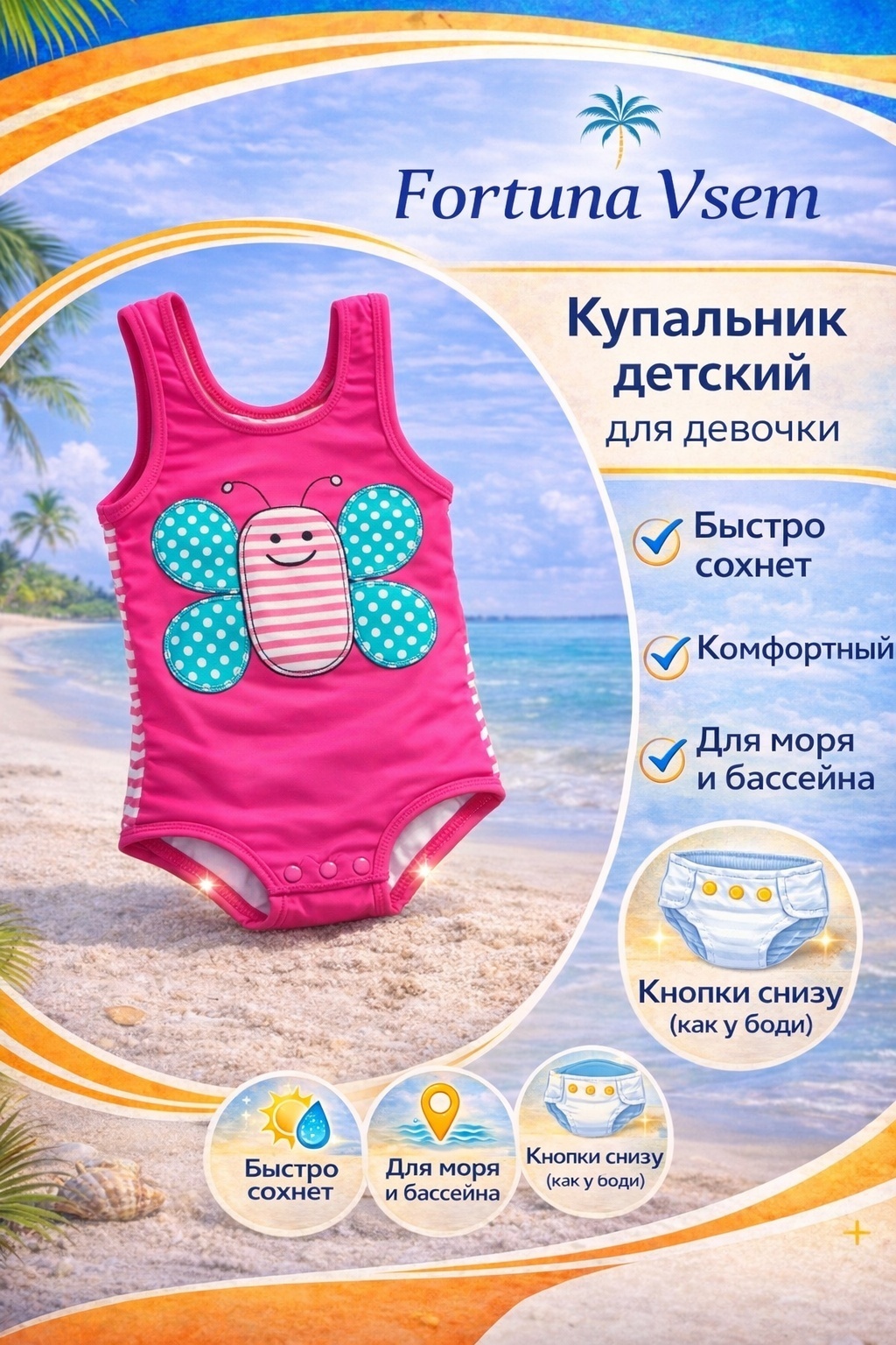 Купальник слитный Fortuna Vsem мультиколор