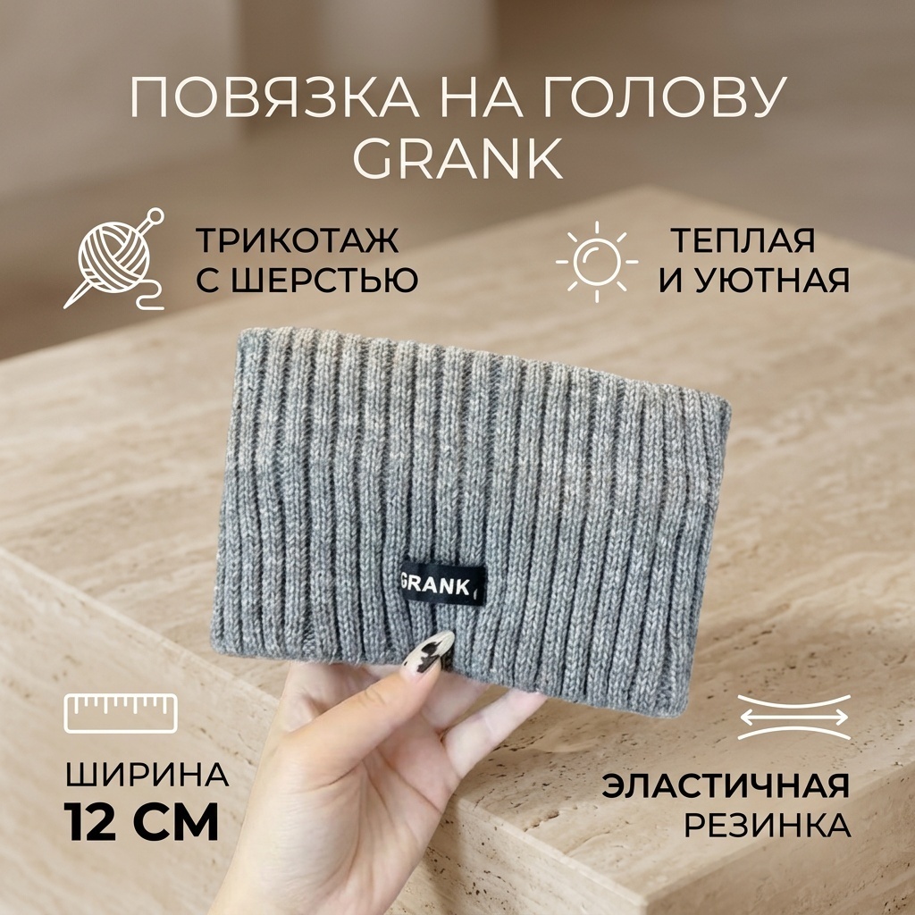 Повязка на голову 1 шт серый