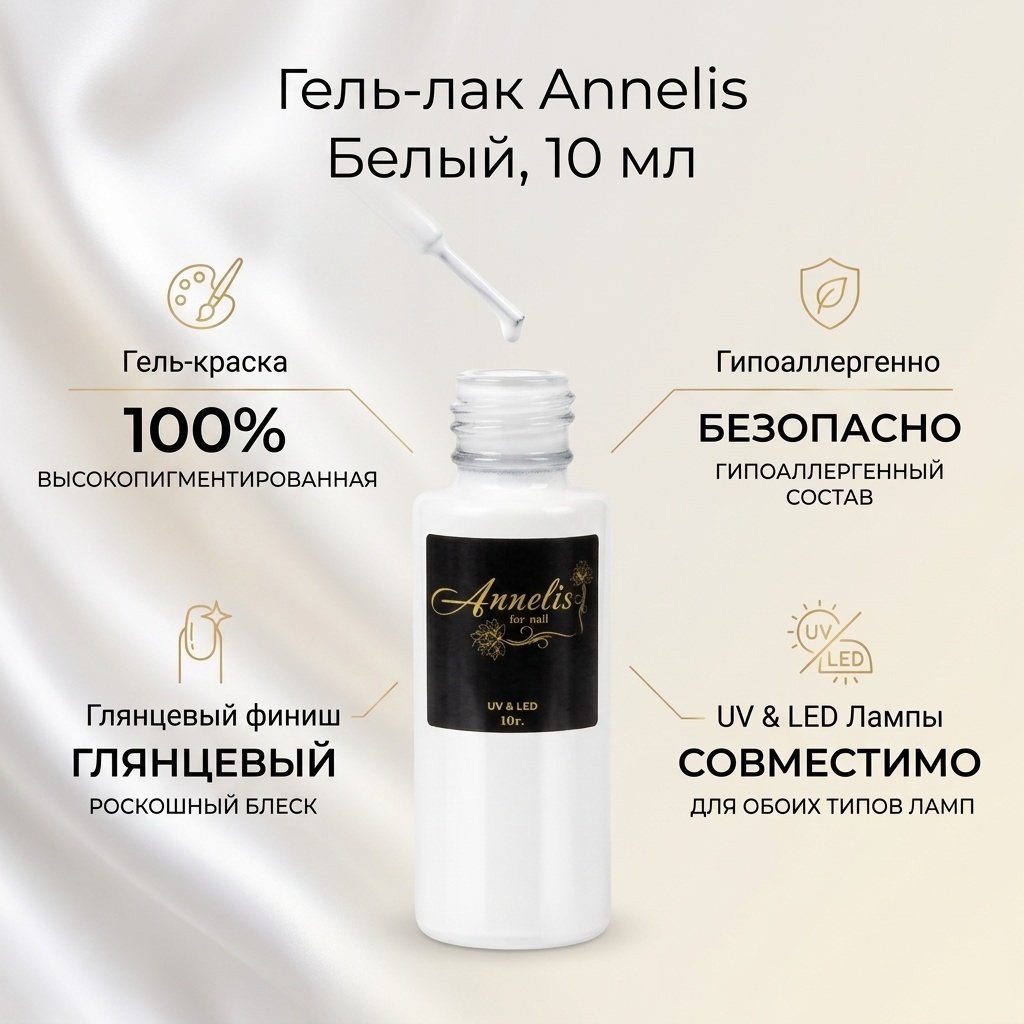 Гель-лак Белый Гель краска глянцевое 10 мл