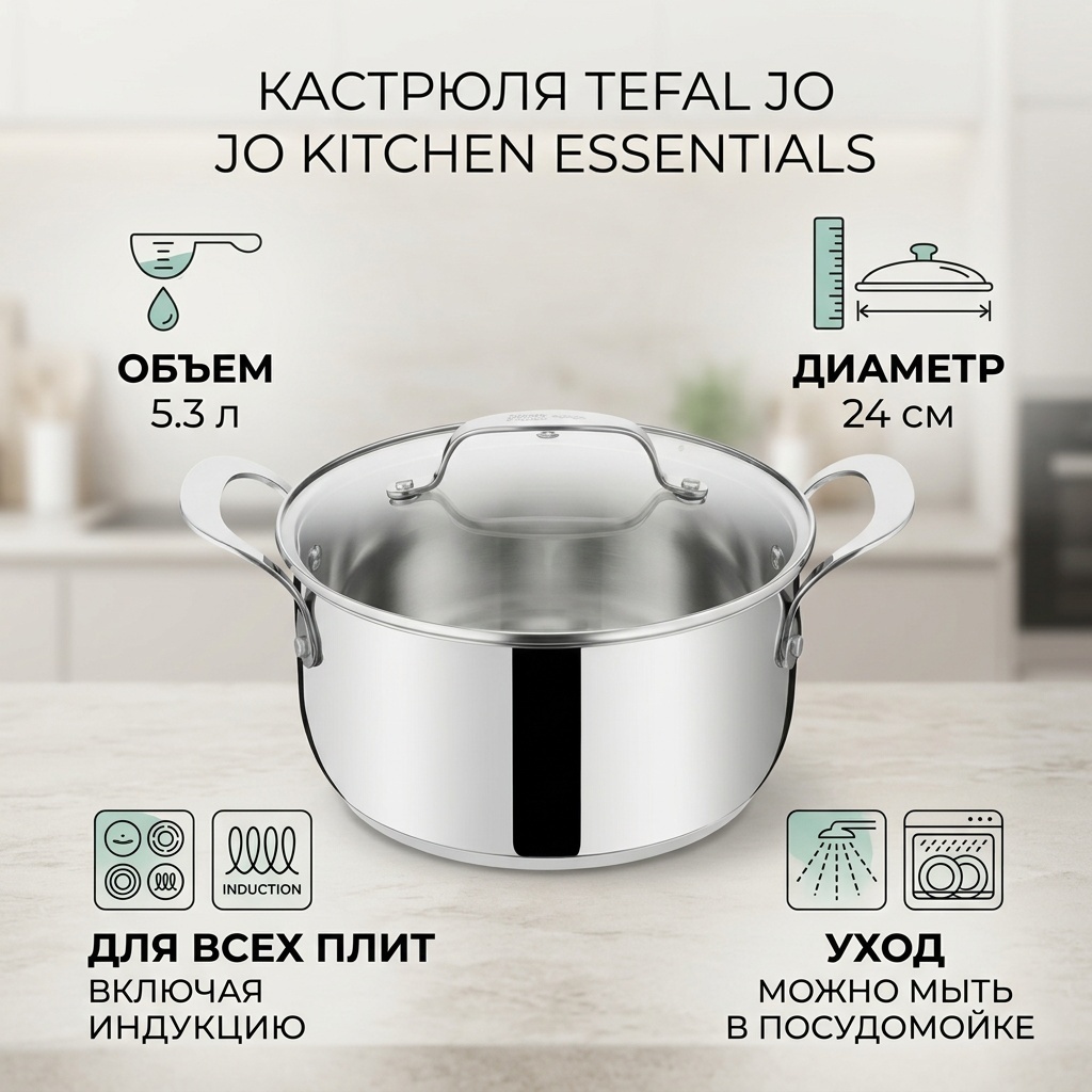 Кастрюля 5.3 л, Tefal СП-00047782 сталь
