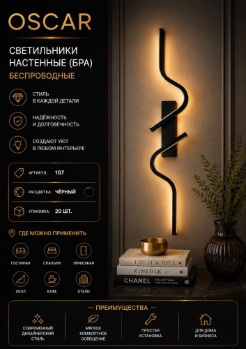 Бра настенный Oskar LED, черный