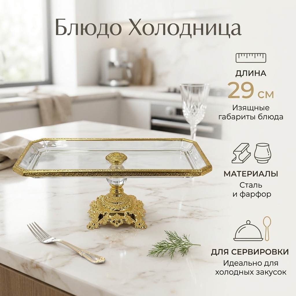 Блюдо 29х16 см, нержавеющая сталь, фарфор, 1 шт