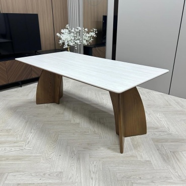 Обеденный стол Каори, 160х80x75 см, МДФ, керамика, белый, коричневый