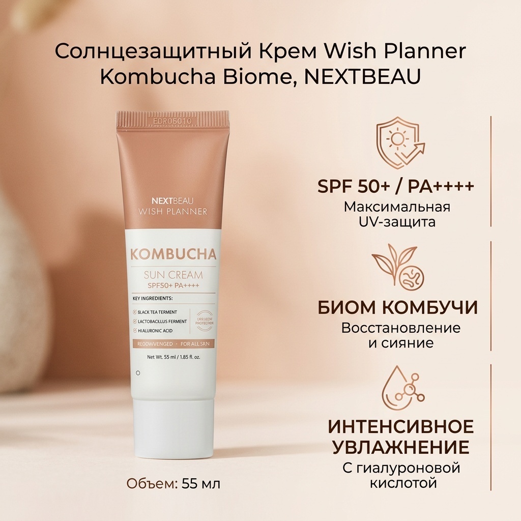 Nextbeau крем Wish Planner Kombucha Biome Sun Cream для лица 55 мл