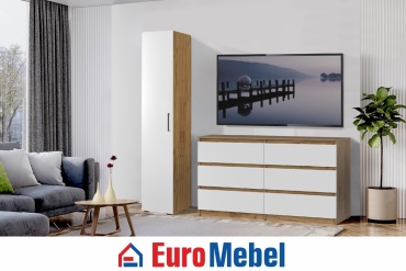 Комплект для гостиной Euromebel Денвер ПН 6, 00061511 белый, светло-коричневый