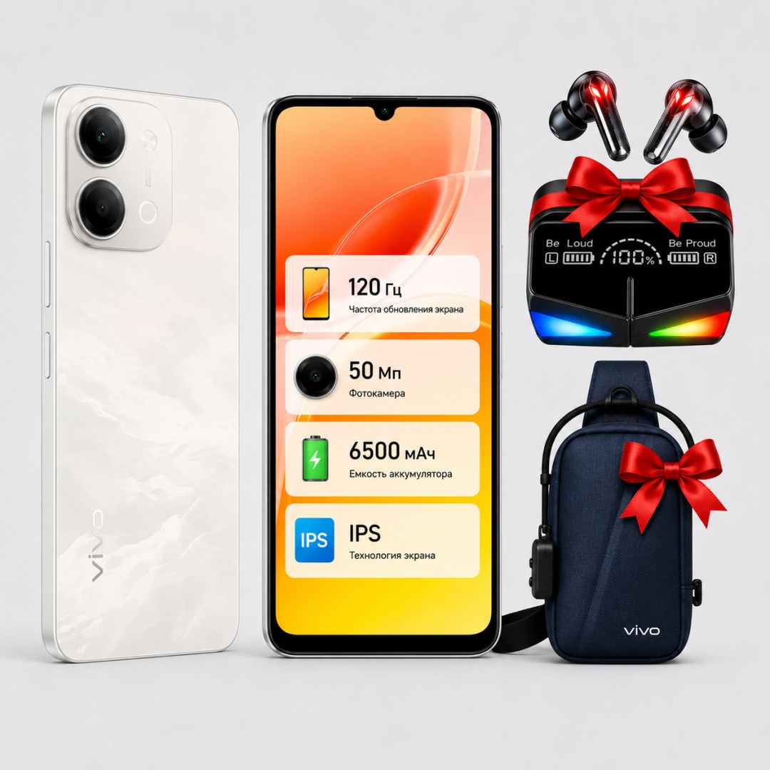 Смартфон Vivo Y11d 4 ГБ/128 ГБ серебристый + подарок