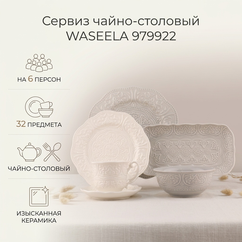 Сервиз на 6 персон WASEELA , предметов: 32, чайно-столовый, керамика