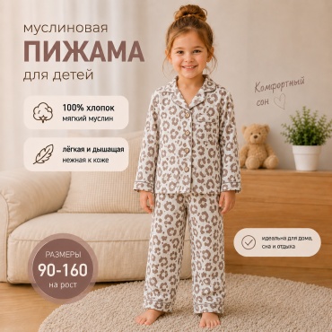 Пижама 24kids коричневый, белый