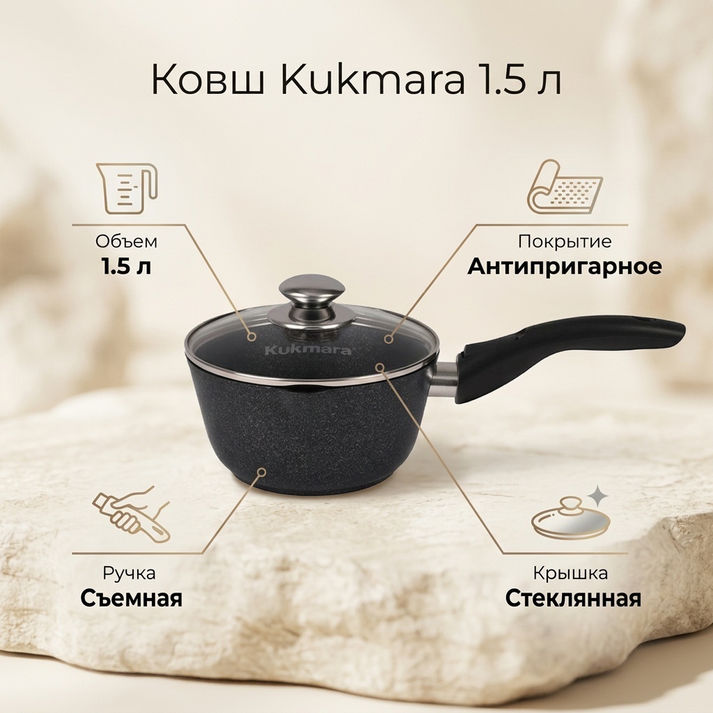 Ковш 1.5 л, Kukmara кмт0156а алюминий