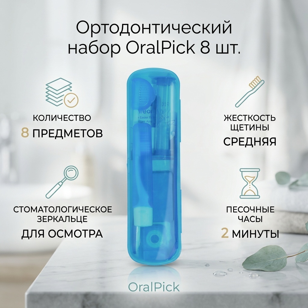 OralPick Ортодонтический набор набор по уходу за полостью рта средняя 8 шт