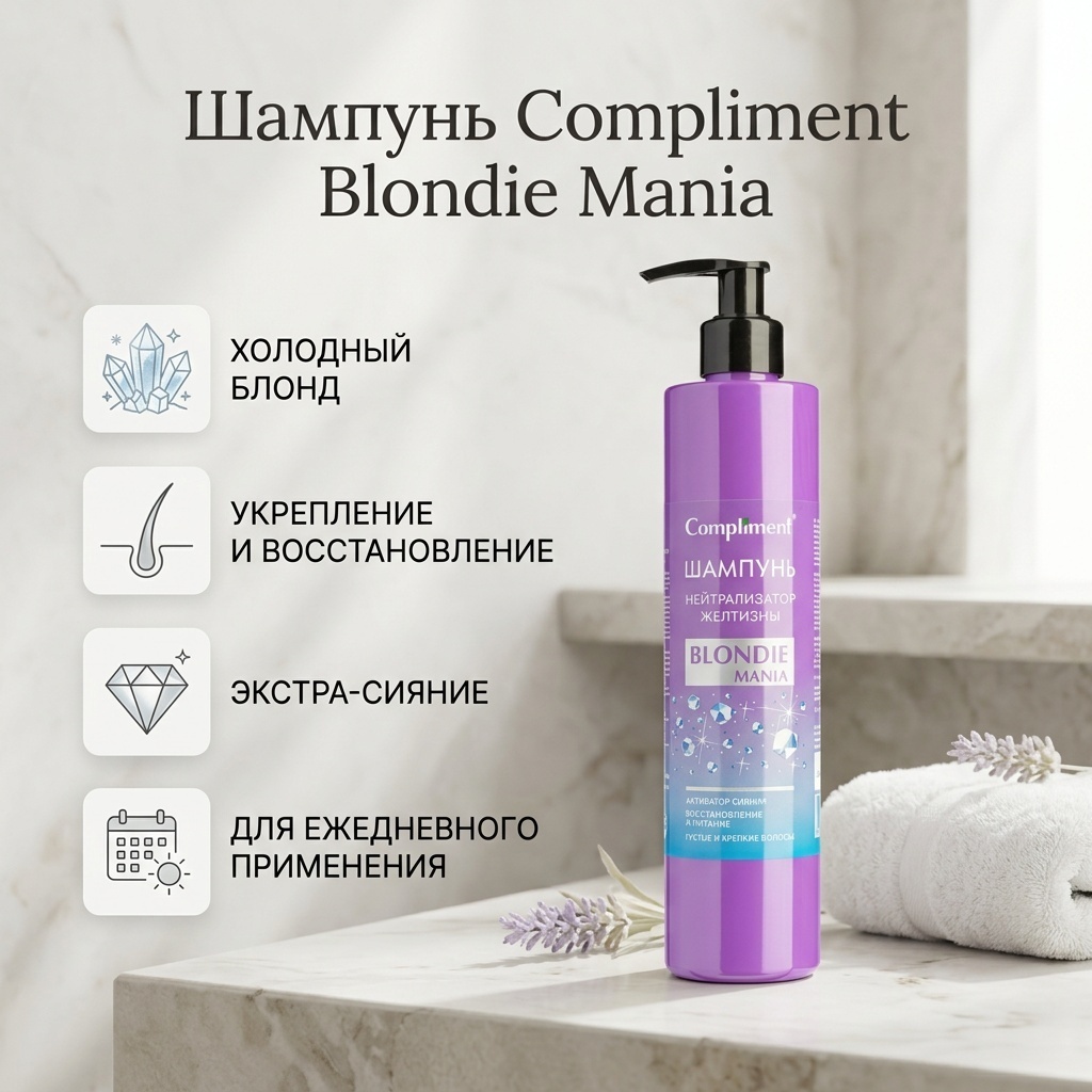 Compliment Blondie Mania Нейтрализатор желтизны шампунь 330 мл